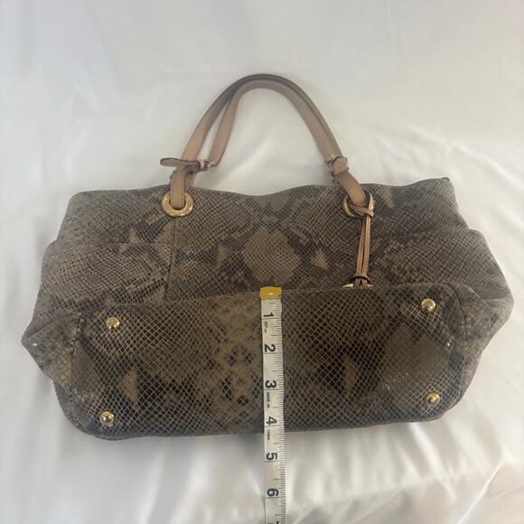 Michael Kors Python Embossed Shoulder Tote Bag Metallic Gold Interior Handbag - Picture 13 of 13
